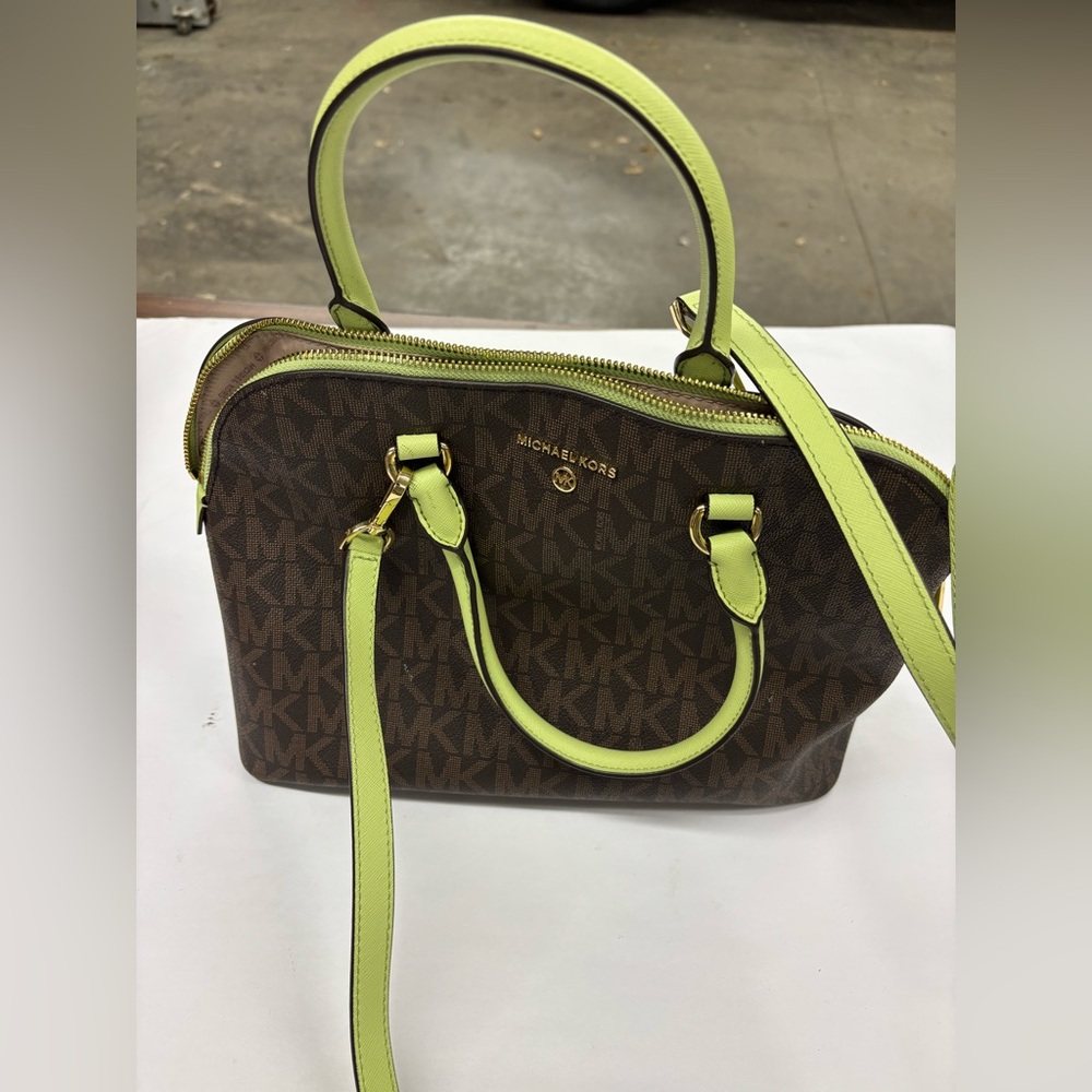 Michael Kors Brown and Lime Satchel-EUC